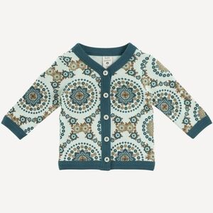 NWT 6Y Kate Quinn Long Sleeve Classic V-neck Cardigan 70s Blue Floral Wallpaper